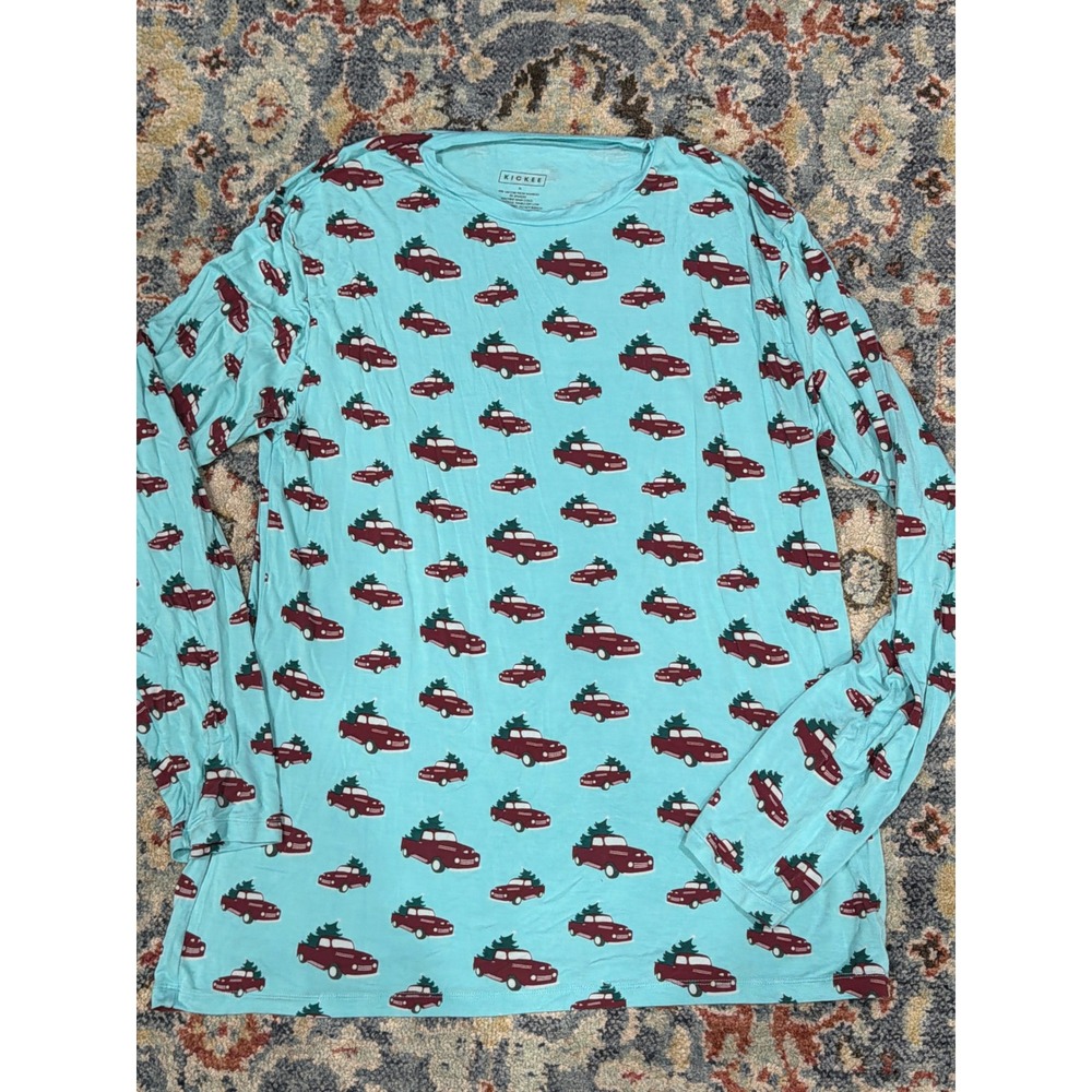 Kickee Pants Long Sleeve Shirt Adult XL Blue Red Truck Christmas Bamboo EUC